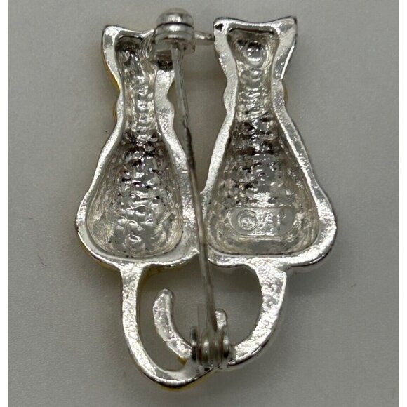 Anne Klein II Vintage Gold & Silver Cat Brooch Pin With Rhinestone Accents - Picture 5 of 8